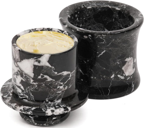 Marble Butter Keeper 4 Inch Black Butter Dish With Lid for Countertop