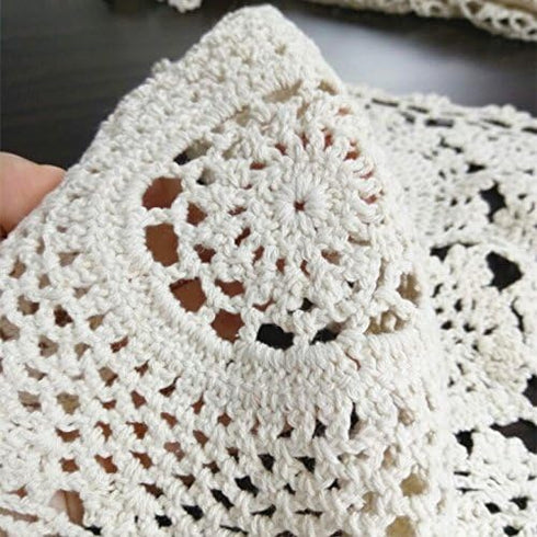USTIDE 2pc Rustic Floral Table Runner Hand Crochet Placemats, 15 x 31 Inches, Beige Cotton Doilies Runners
