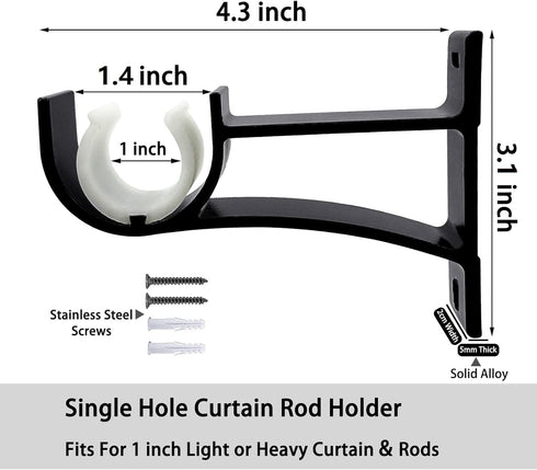 6 Pack Heavy Duty Curtain Rod Bracket, Curtain Rod Holders for Wall Drapery Rod Hangers, Black