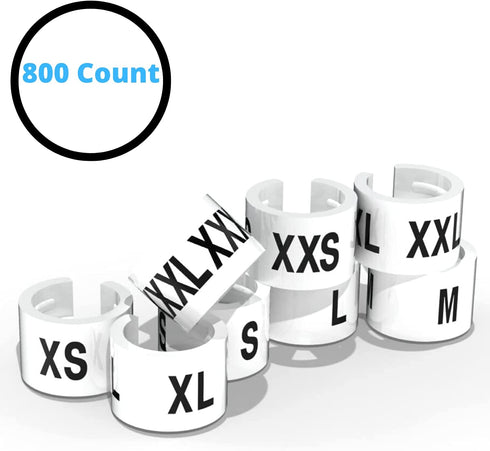Discount Sizing White Hanger 800 Size Clips XXS-XXXL - Garment Markers for Retail Closet Organization