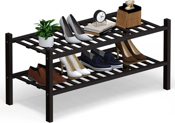 Haddockway 2 Tier Bamboo Shoe Rack Storage Organizer, Multifunctional Free Standing Stackable