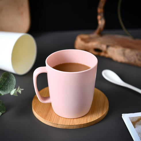 Set of 5 Coffee Mugs - 10 Ounce Unbreakable Plastic Cups with Handle, 3 Basic Colors, Dishwasher Safe