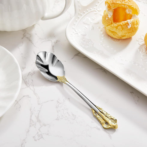 KEAWELL 4-Piece 6" Tea Spoons Set, Vintage 18/10 Stainless Steel Coffee Espresso Demitasse Spoons with Gold Accent