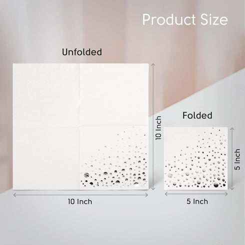 Stylish Silver & White Cocktail Napkins, 100 Disposable 5x5 Inch Wedding Napkins