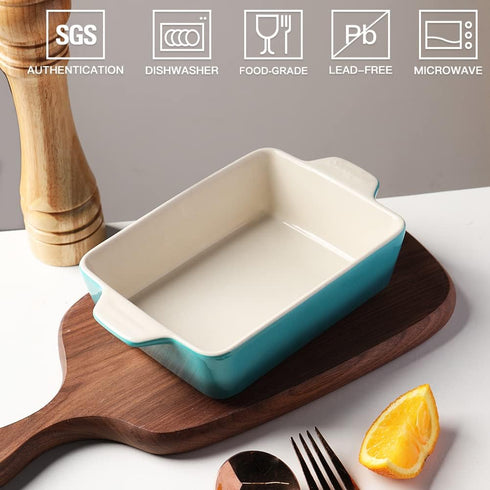 Sweejar Ceramic Baking Dish, Rectangular Small Baking Pan with Double Handles, 22OZ for Cooking, Brownie, Kitchen, 6.5 x 4.9 x 1.8 Inches (Gradient Blue) by Sweejar