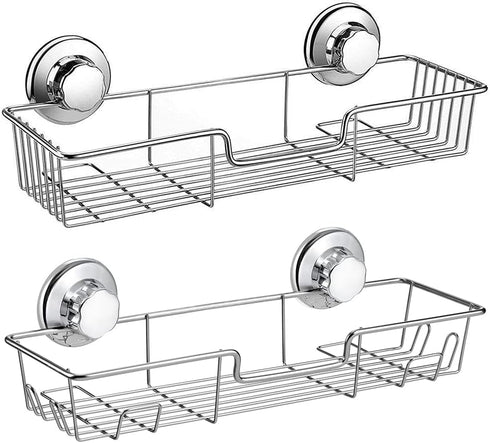 iPEGTOP Strong Suction Cup Shower Caddy, Bath Shelf Storage with 4 Side Hooks, Chrome, 2 Count