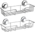 iPEGTOP Strong Suction Cup Shower Caddy, Bath Shelf Storage with 4 Side Hooks, Chrome, 2 Count