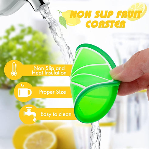 DomeStar Fruit Coaster, 7PCS 3.5" Non Slip Car Coaster, Colorful Silicone Drink Cup Mat
