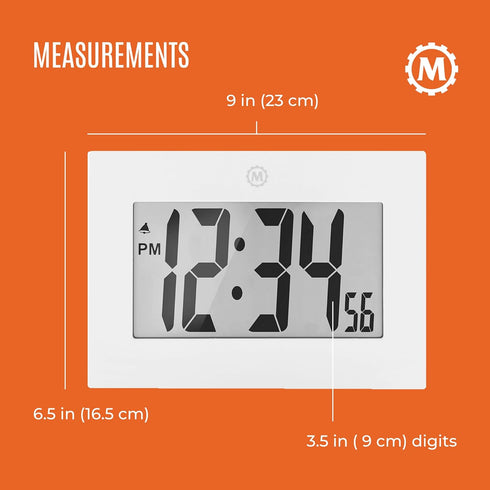 MARATHON Large Digital Wall Clock, White, 8” Display, Easy to Read