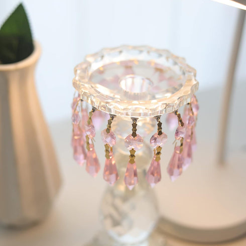 20pcs Pink Crystals Prisms Glass Tip Beads Replacement Chandelier Icicle Drop Pendants Octagon Crystal Beads Gold Pins