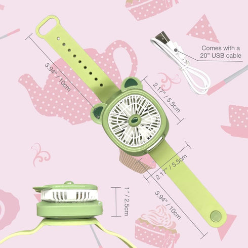 Personal Fan with Wrist Strap, Battery Operated, USB Rechargeable, 3 Adjustable Speeds (Green)