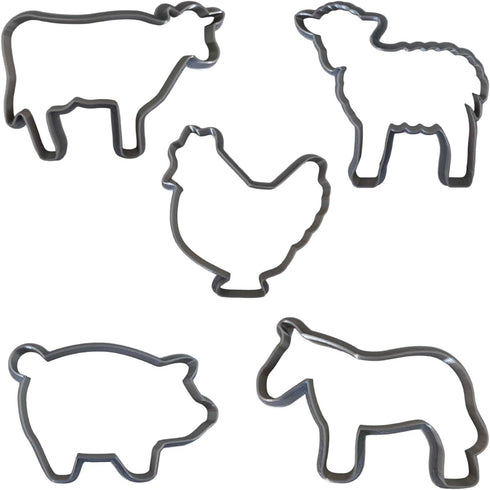 Farm Animal Cookie Cutters - Set of 5 Cookie Cutters outline - Includes Chicken, Pig, Cow, Horse & Sheep Cookie Cutter by MOOSE GOODS