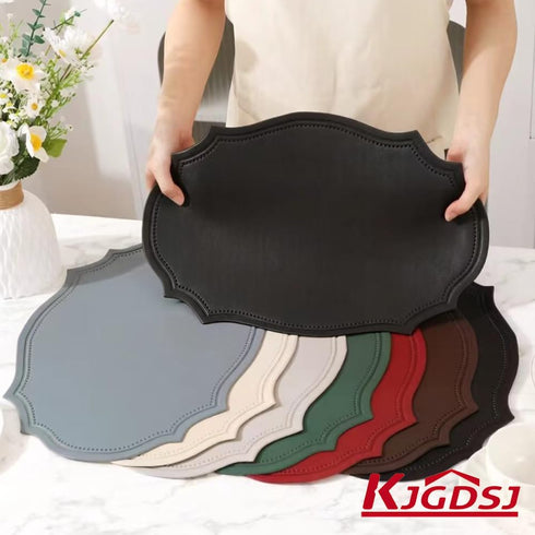 KJGDSJ Set 6 Double-Texture Faux Leather Oval Placemats of Washable Heat Insulation Mats Watertight and Non-Slip