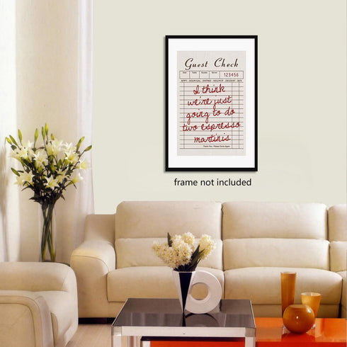 abrtolpffo 12x16in Guest Check Canvas Wall Art, Vintage Bar Cart Art Print, Red Brown Receipt Poster, Coffee Shop