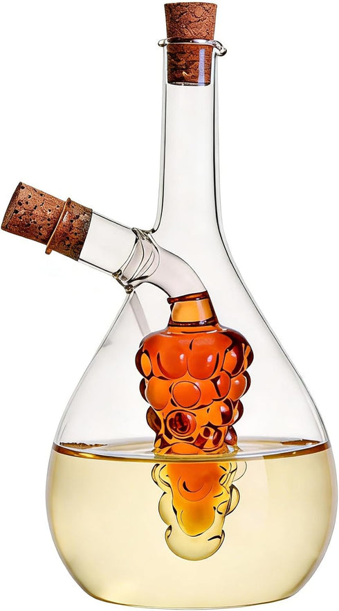 2 1 ELETON Grape Motif in Glass Oil and Vinegar Dispenser Dual Chamber Cruet Bottle for Olive Oil & Balsamic, Leakproof