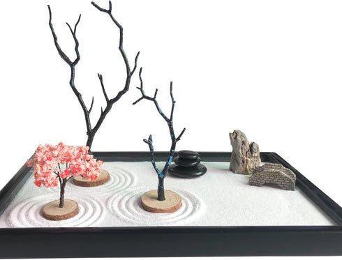 Zen Garden for Desk, Japanese Zen Garden Kit with Sand Stamp Sphere and Essential Accessories, Mini Zen Sandbox Office