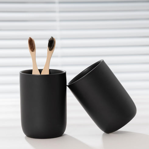 Hylignuae HY Bathroom Ceramic Toothbrush Cup, Matte Black Toothbrush Cup Holder, Bathroom Storage Organizer