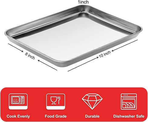 Baking Sheets for Oven, Zacfton Stainless Steel Cookie Sheet Baking Pan Toaster Oven Tray 10.5 x 8 x 1 Inch, Easy Clean & Non-stick & Dishwasher Safe