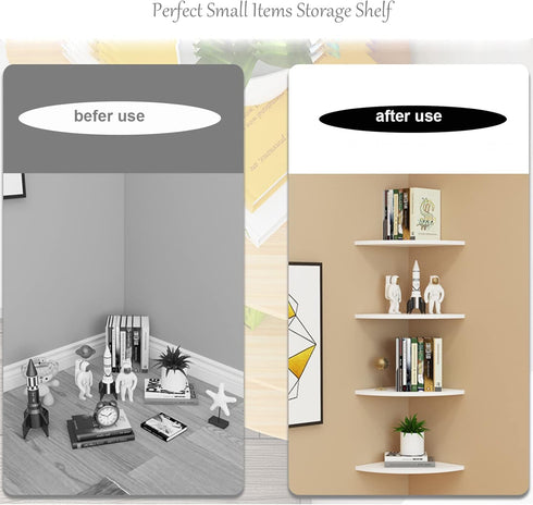 SISHHOME 8 Inch Set 3,Wall 90 White Corner Floating Shelf of Degree Corner Storage Shelf for Kitchen Room/Living