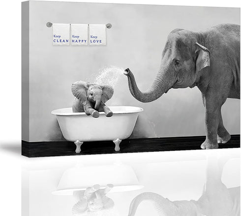 Piy Painting Elephant Bathroom Decor Wall Art, Funny Canvas Prints of Mother