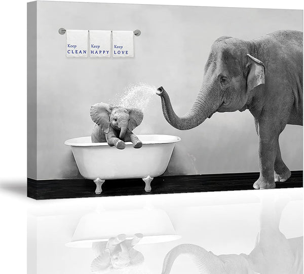 Piy Painting Elephant Bathroom Decor Wall Art, Funny Canvas Prints of Mother