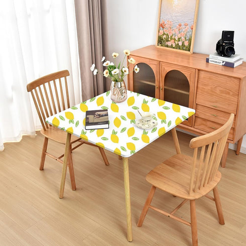 Summer 42x42 inch Yellow Lemon Fitted Tablecloth with Elastic for Square Folding Tables Washable Stretchy Spandex Card