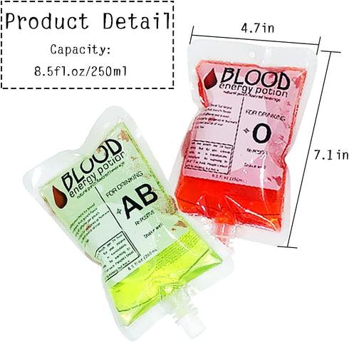 20 Pack Blood Bags for Drinks, 8.5oz Anti-Leak with Cap, Reusable Food Grade Decoration Cups for Halloween and Christmas
