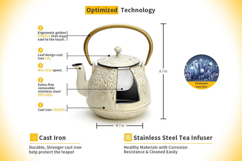 40 oz (1200 ml), Tea Kettle, TOPTIER Japanese Cast Iron Teapot with Infuser for Loose Leaf and Tea Bags, Stovetop Safe