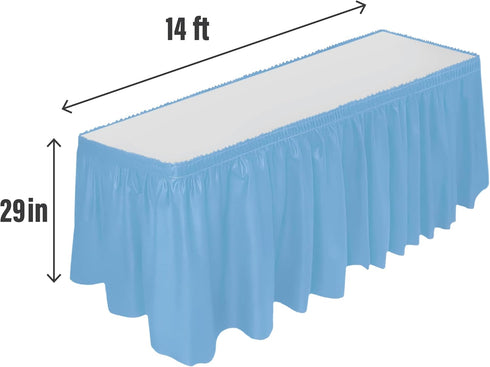 DecorRack Light Blue Table Skirt, 29 in x 14 ft, BPA Free, Disposable & Reusable Rectangular Tablecloth Skirt (1 Pack)