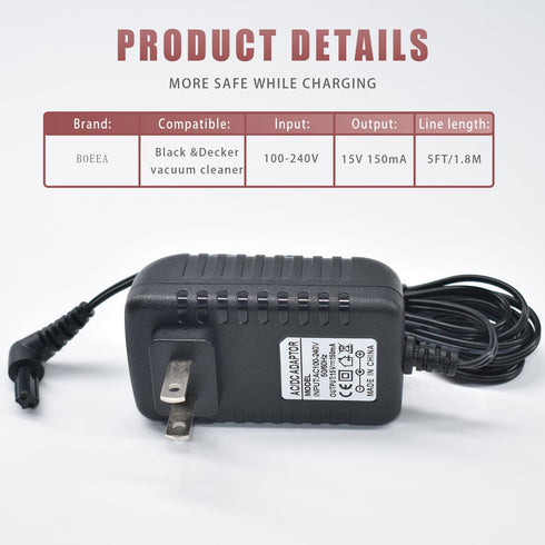 15V Charger for Black and Decker 90627870 Dustbuster Handheld Vacuum Power Adapter, Black