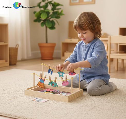 2-6 Montessori Practical Life Clothes Hanging Job Rope Strings Hanging Clothes with Clothespins Airing Clothes
