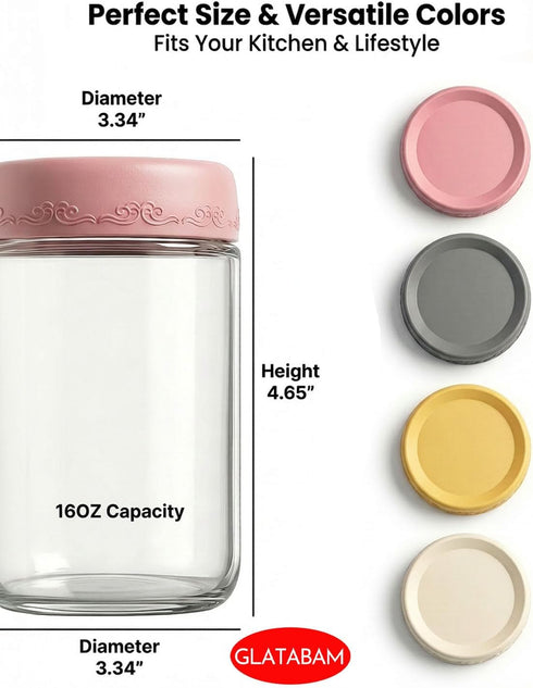 16 OZ 4Pack, Jars(4-2) Overnight Oats Jars with Lids, Glass Meal Prep Containers, Airtight Mason Jars for Breakfast