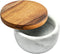 Large White Marble Base Wood Cover Salt Box with Spoon, Solid Natural Acacia Lid, Elegant Design Decorative Boxes, Big