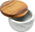 Large White Marble Base Wood Cover Salt Box with Spoon, Solid Natural Acacia Lid, Elegant Design Decorative Boxes, Big