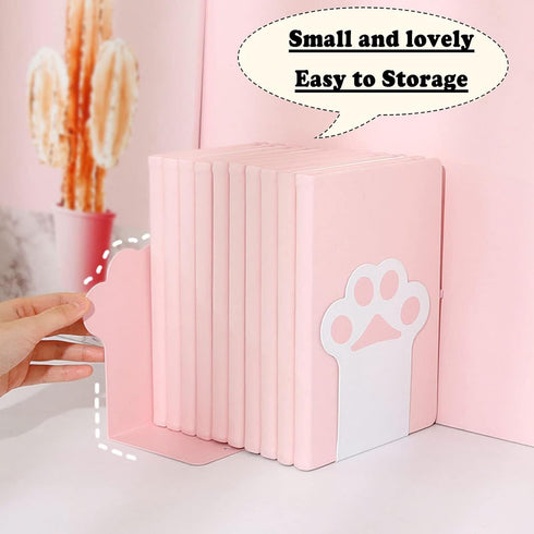 2 Sets Cat Paw Metal Bookends Cute Desktop Bookshelf Sturdy Cartoon Bookshelf for Home and Office Decoration