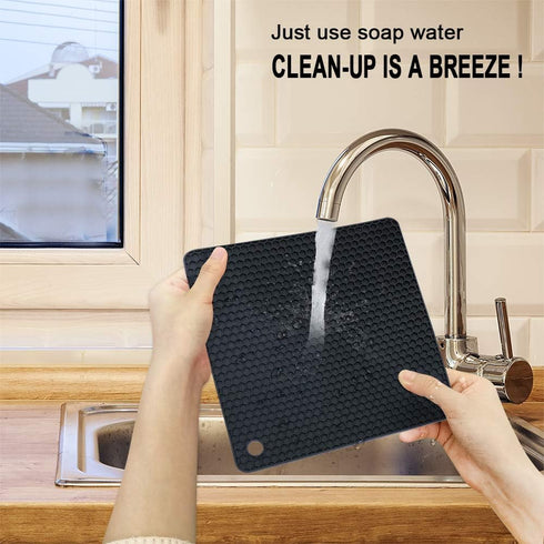 Walfos Silicone Trivet Mats - 4 Heat Resistant Non-Slip Hot Pads for Kitchen, Food Grade Silicone (Black)