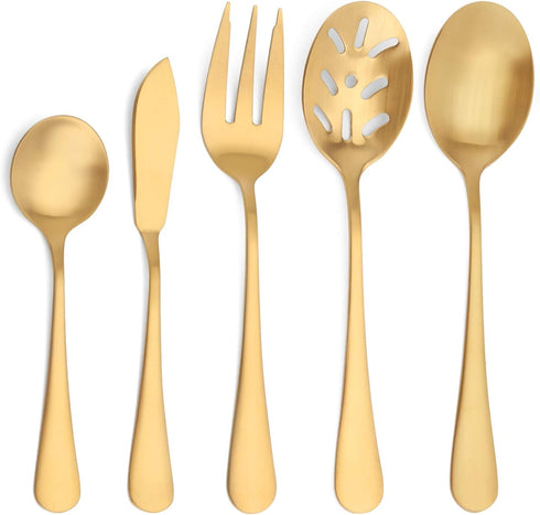 Matte Gold Serving Set - SHARECOOK 5-Piece 18/0 Stainless Steel Hostess Set, Dishwasher Safe