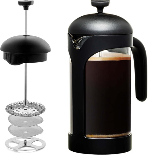 OVENTE 34 Ounce French Press Coffee Maker, Heat Resistant Borosilicate Glass, Black FPB34B