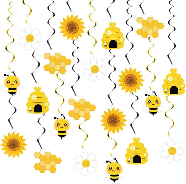 20PCS Bumble Bee Hanging Swirl Decorations, Bee Party Hanging Swirls for Kids Birthday Baby Shower Gender Reveal