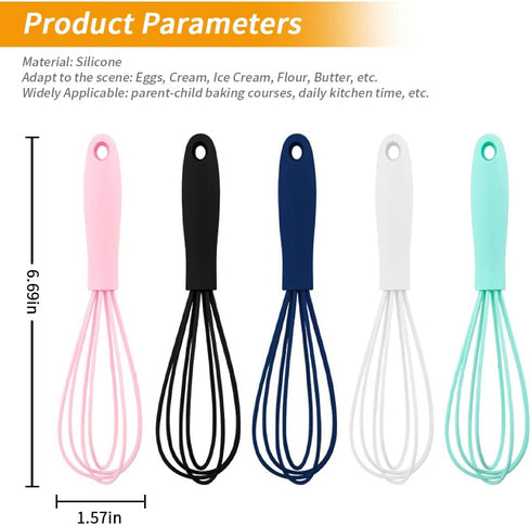 NCAM 5 Pcs Silicone Whisk for Cooking, Mini Stainless Steel Dough Whisk, Non Stick Hand Whisk