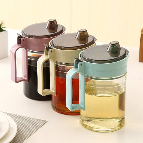 TENTA KITCHEN Oil Dispenser, Glass Bottle Cruet with No Drip Plastic Spout, 22Oz (Beige 1PC)