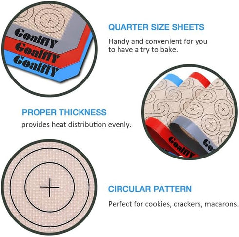 Small Macaron Silicone Baking Mat, 3 Pack Quarter Sheet Baking Mats (11.8 x 7.8 IN) for Macarons, Cookies, Pastry, Pizza