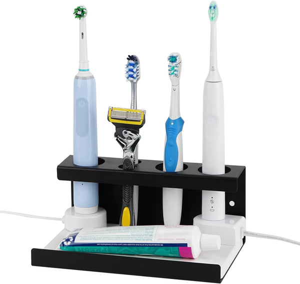 Electric Toothbrush Countertop Holder, Diatomaceous Earth Sink Organizer for Bathroom (Black)