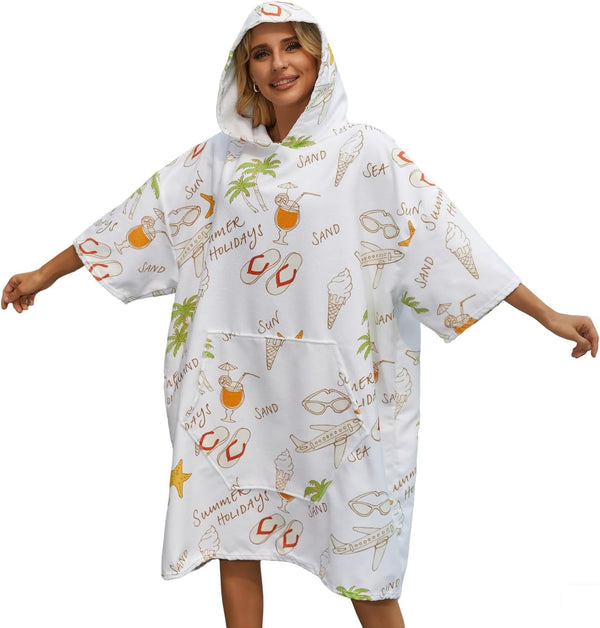 Surf Poncho Hooded Towel for Adults Quick Dry Beach Changing Robe with