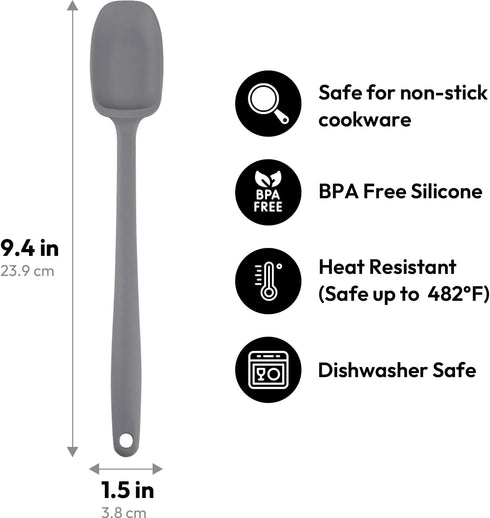 Carrotez Silicone Spoon Spatula, 9.4 inch Heat Resistant Cooking Spoonula for Stir Fry & Baking, Modern Grey
