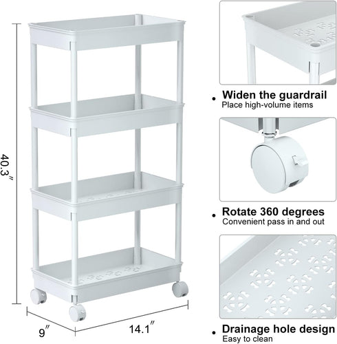 4 Sooyee Tier Wide Storage Cart Mobile Shelving Unit Organizer Slide Out Storage Rolling Utility Cart Tower Rack