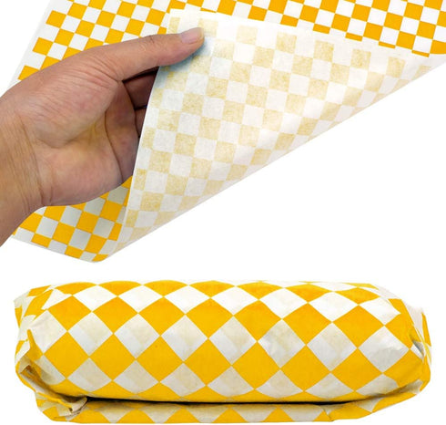 100 Sheets Checkered Dry Waxed Deli Paper Sheets, Paper Liners for Plastic Food Basket, Wrapping Bread and Sandwiches