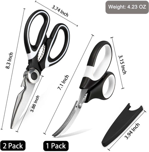 Food Grade Kitchen Scissors 3 Pack - Heavy Duty Stainless Steel Cooking Shears for Cutting Meat, Food, Fish, Poultry -