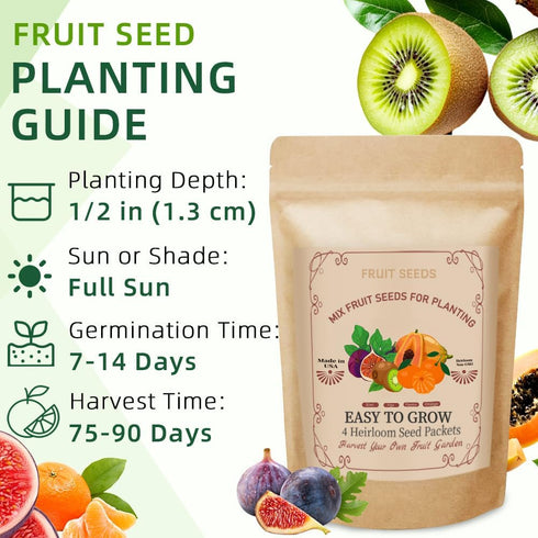 Ficoszo 300+ 4 Packaged Mix Heirloom Fruit Seeds Kiwi Fig Papaya Orange Seeds Varieties Individually for Home Garden