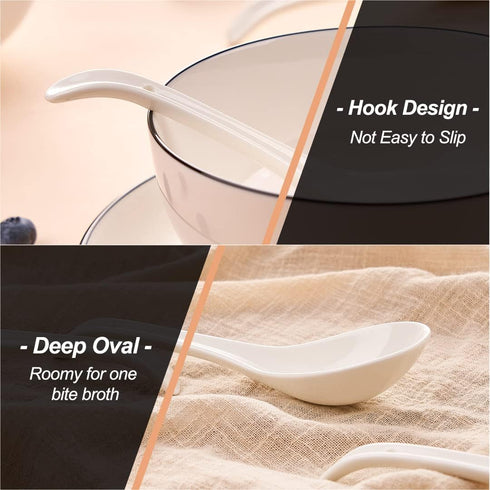 Porcelain Soup Spoons Set of 4, 6.6 Inch Ceramic Chinese Soup Spoons for Asian Ramen